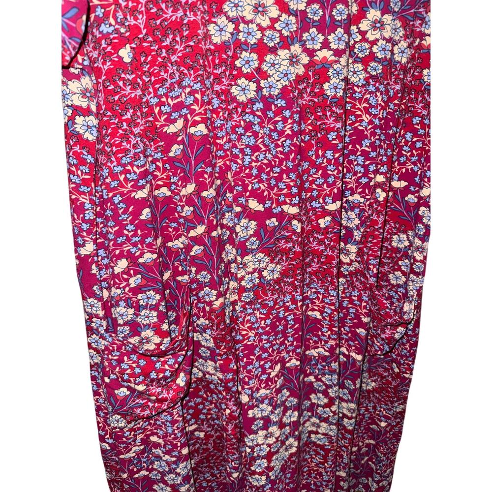 J Jill Floral Short Sleeve Jersey Dress Patch Pockets – Pink / Magenta – Medium - Picture 4 of 6